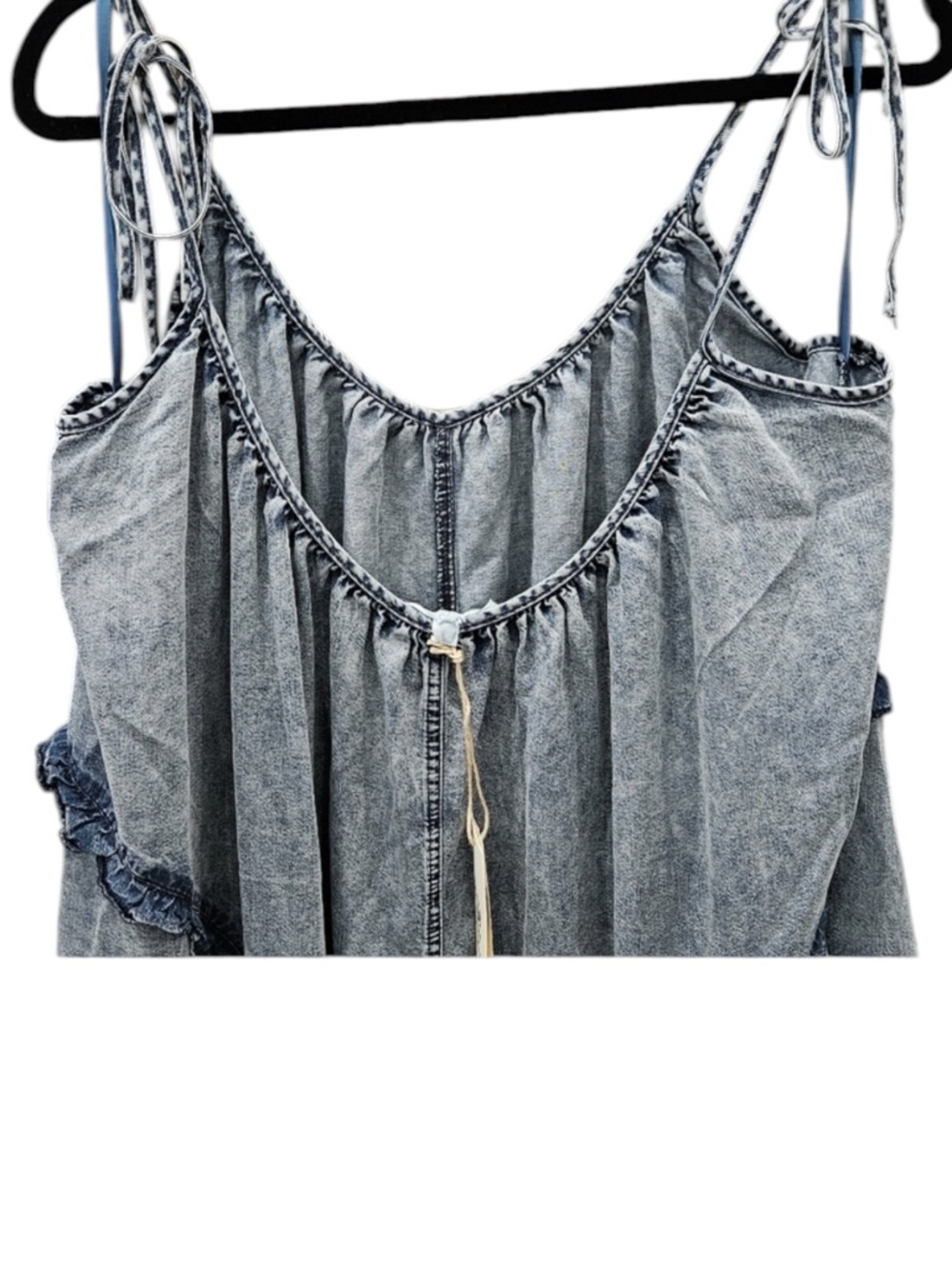 Boho Washed Blue Wide-Leg Jumpsuit with Tie Straps - Picture 3 of 4